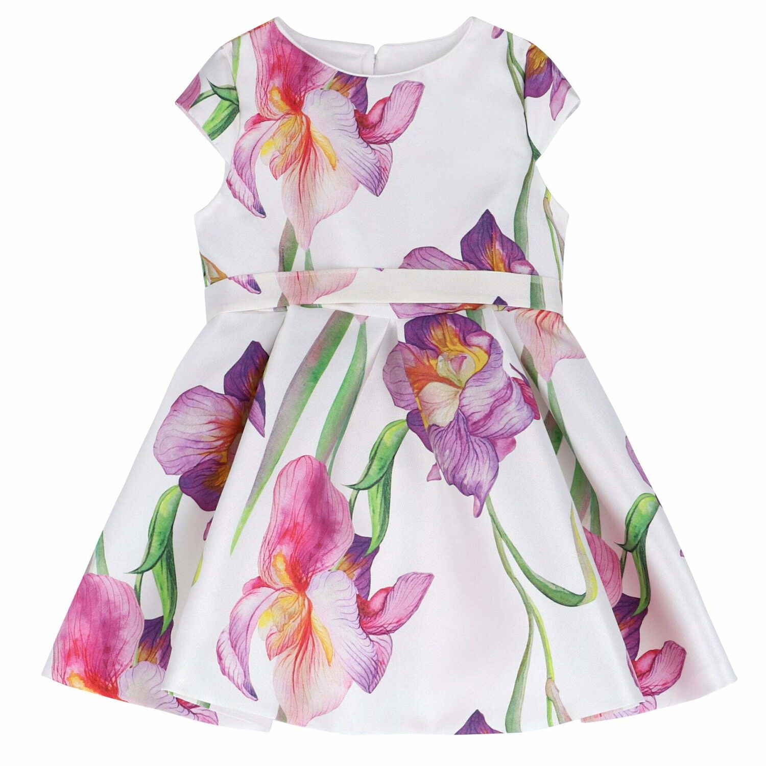 Girls White Printed Dress, 1, hi-res