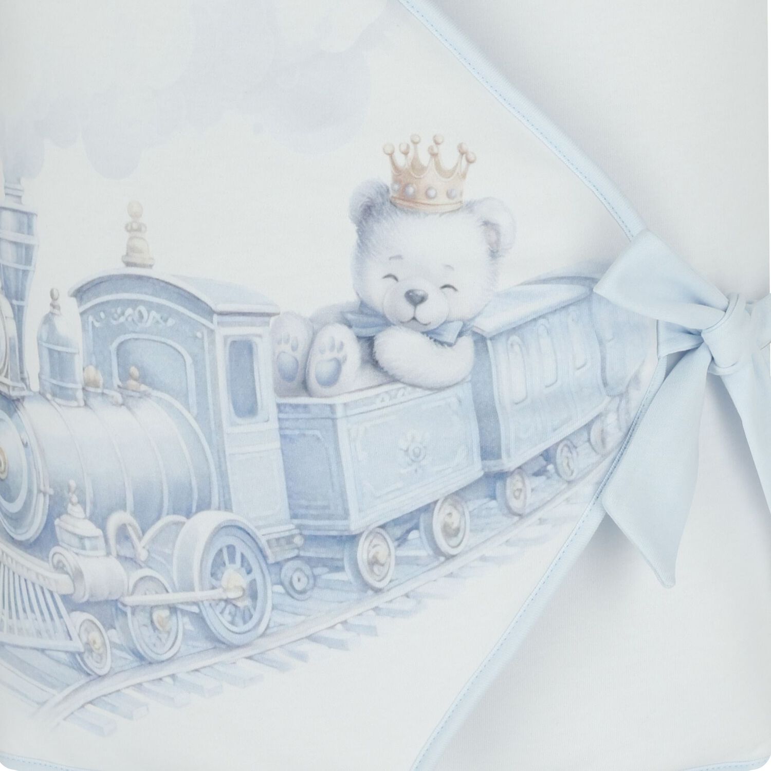 Baby Boys White & Blue Teddy & Train Nest, 1, hi-res