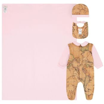 Baby Girls Beige & Pink Geo Map Babygrow Gift Set