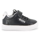 Boys Black & White Logo Trainers, 1, hi-res