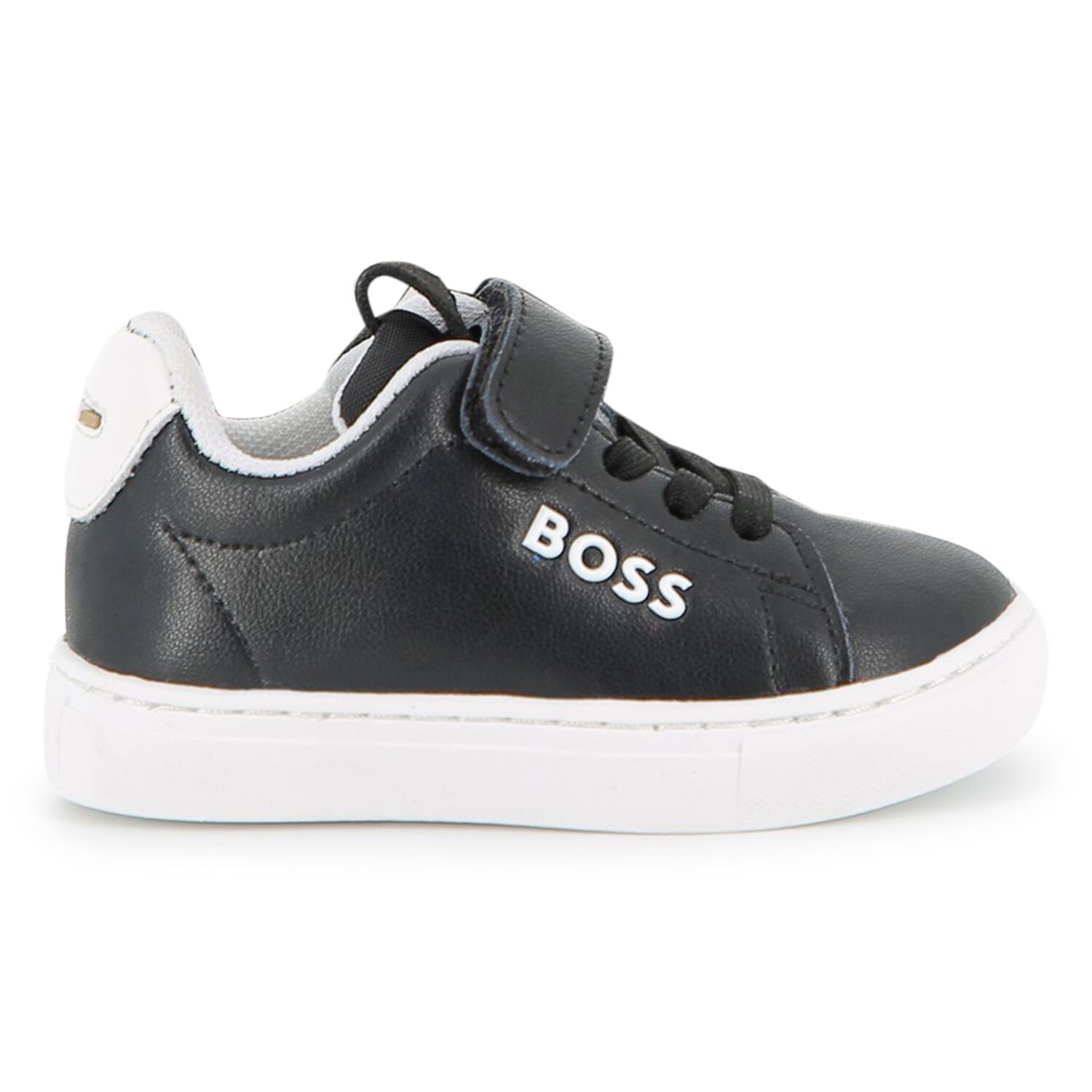 Boys Black & White Logo Trainers, 1, hi-res