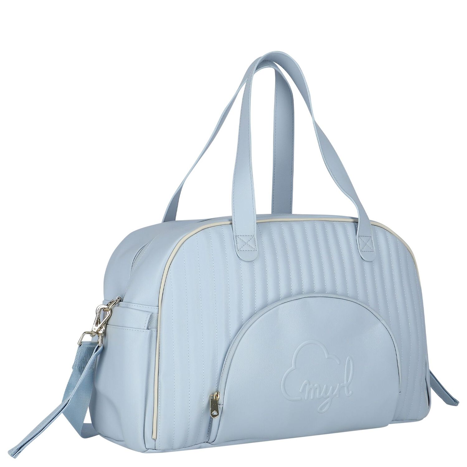 Blue Faux Leather Quilted Baby Changing Bag, 1, hi-res image number null