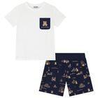 Boys White & Navy Blue Teddy Bear Logo Shorts Set, 1, hi-res