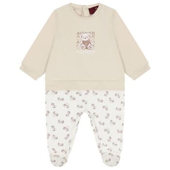 Beige & Ivory Teddy Bear Logo Babygrow