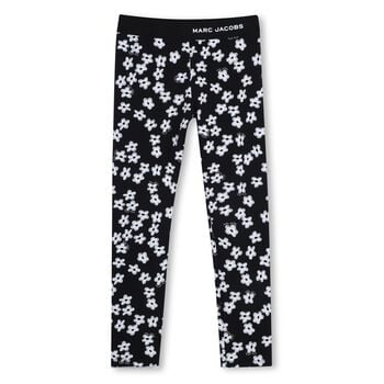 Girls Black Floral Logo Leggings