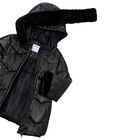 Girls Black Hooded Puffer Coat, 2, hi-res