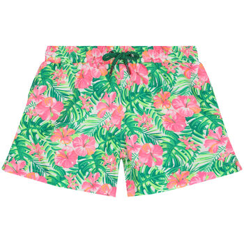 Girls Pink & Green Floral Swim Shorts