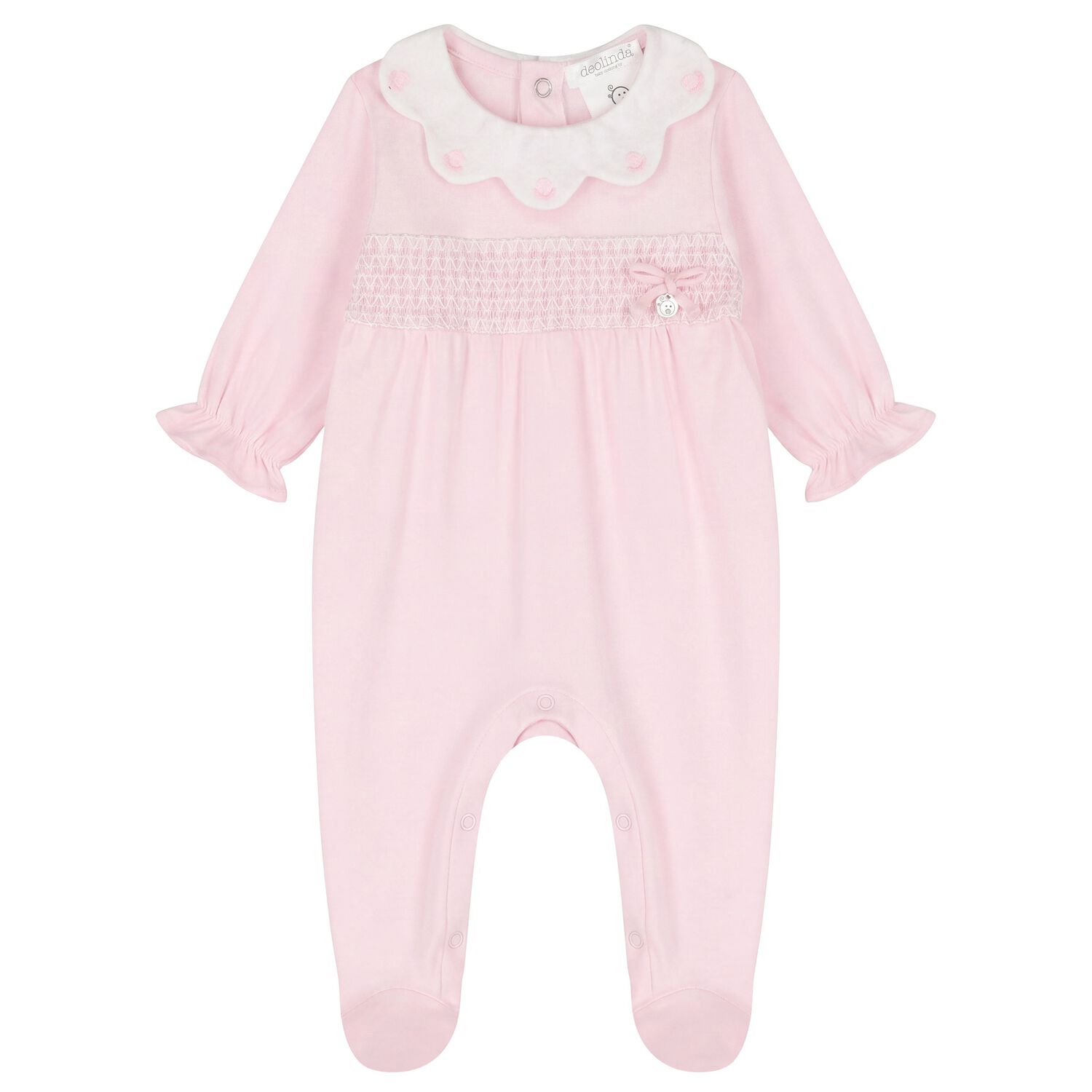 Baby Girls Pink & White Bow Babygrow, 1, hi-res