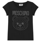 Girls Black Embellished Teddy Logo T-Shirt, 3, hi-res