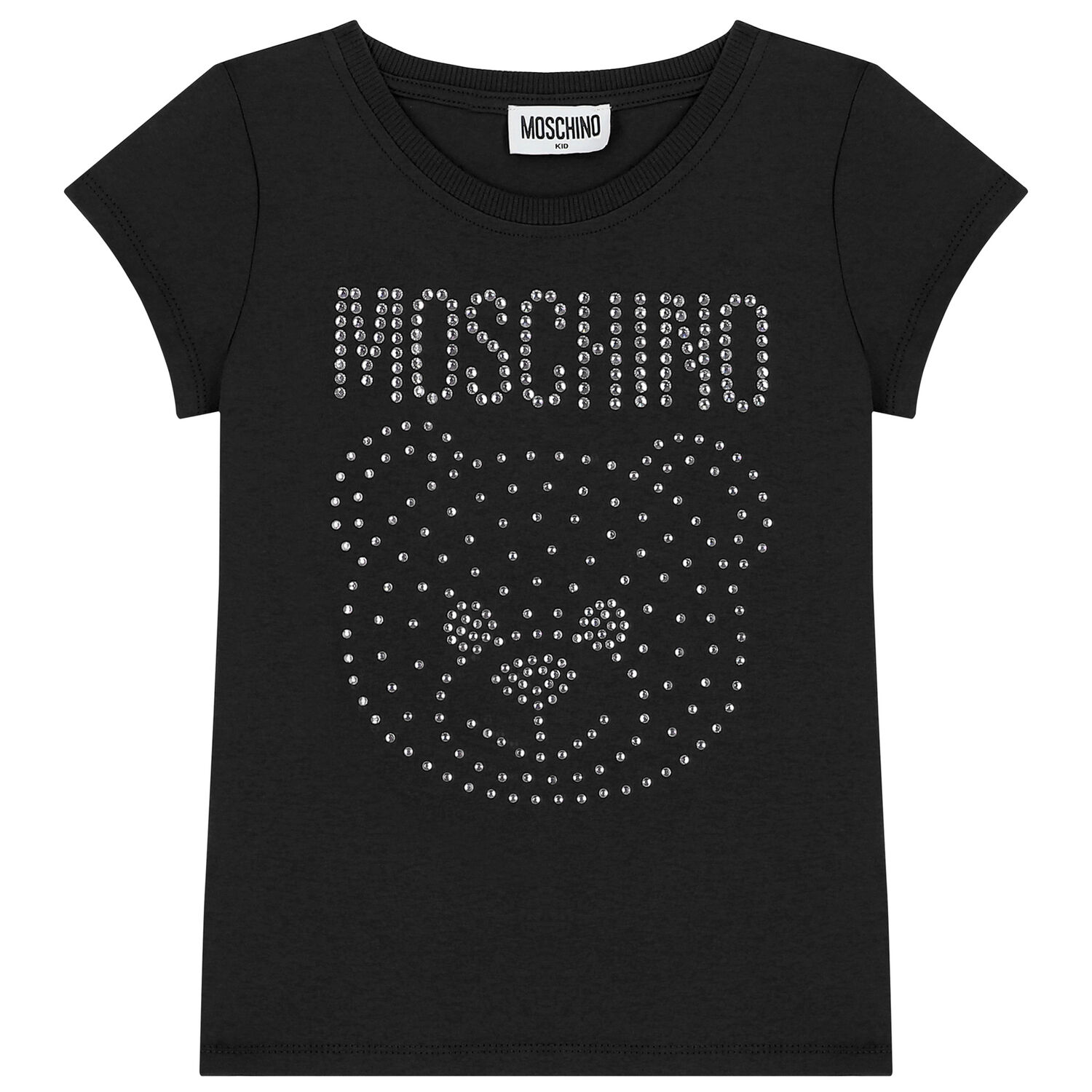 Girls Black Embellished Teddy Logo T-Shirt, 3, hi-res