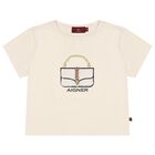 Girls Beige Logo Faux Fur Bag T-Shirt, 1, hi-res
