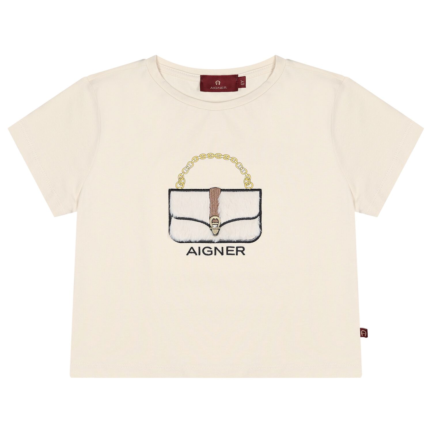 Girls Beige Logo Faux Fur Bag T-Shirt, 1, hi-res