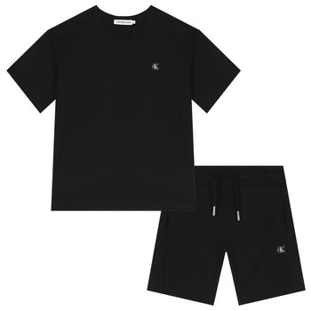 Boys Black Logo Shorts Set