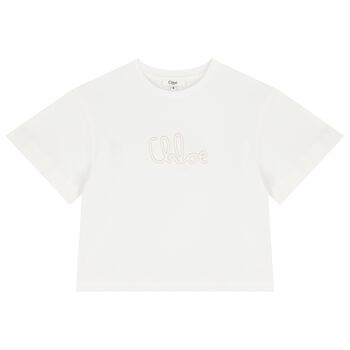 CHLOE Girls Ivory Logo T-Shirt, 1 Girls Ivory Logo T-Shirt