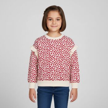 Girls Beige & Red Heart Sweatshirt , 2 Girls Beige & Red Heart Sweatshirt
