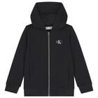 Boys Black Logo Hooded Zip Up Top, 1, hi-res