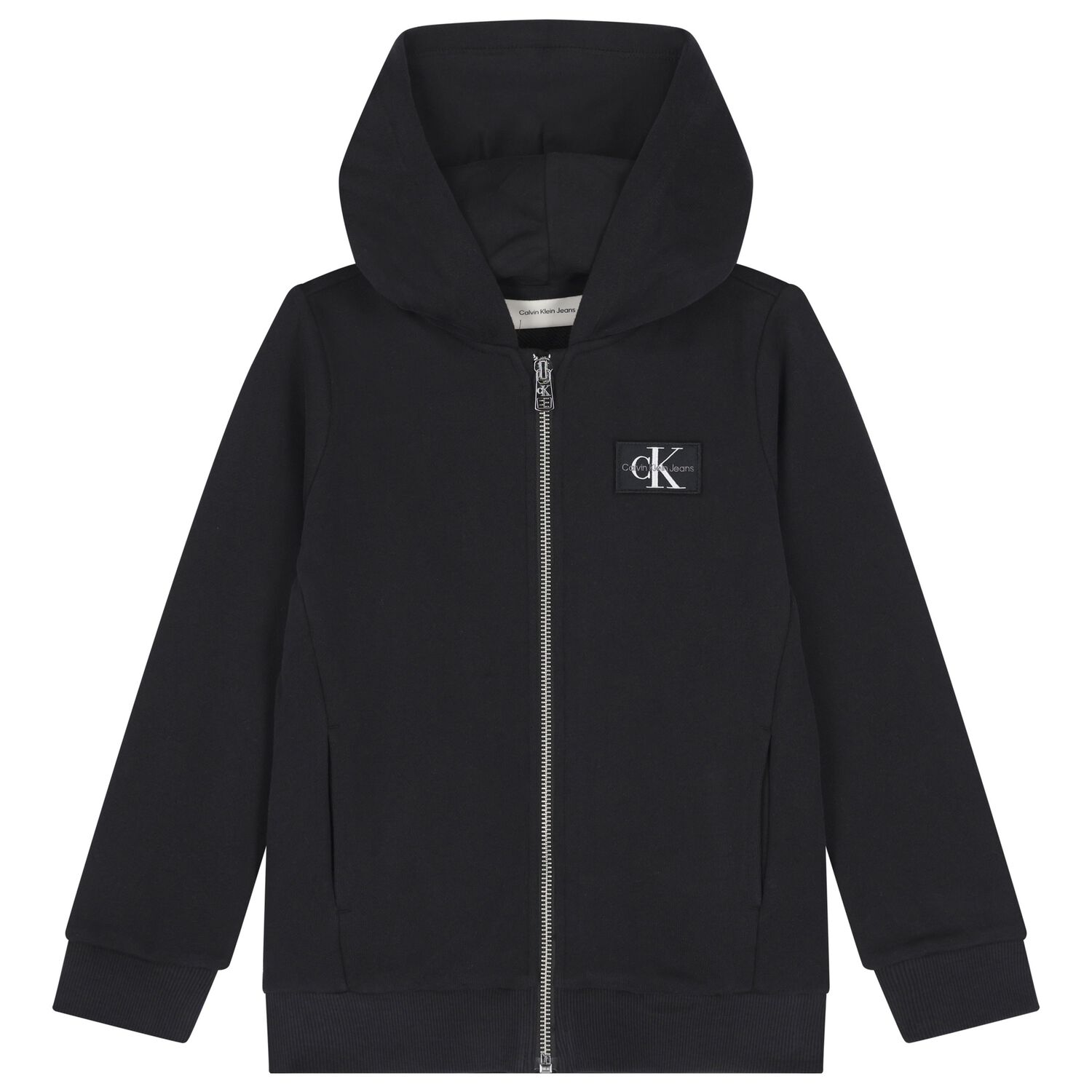 Boys Black Logo Hooded Zip Up Top, 1, hi-res