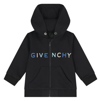 Younger Boys Black Logo Hooded Zip Up Top