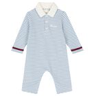Baby Boys Ivory & Blue Striped Romper, 1, hi-res