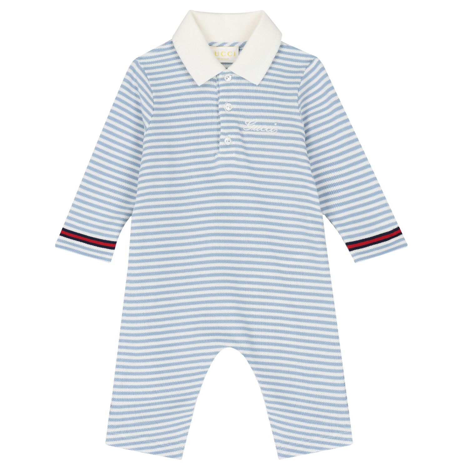 Baby Boys Ivory & Blue Striped Romper, 1, hi-res