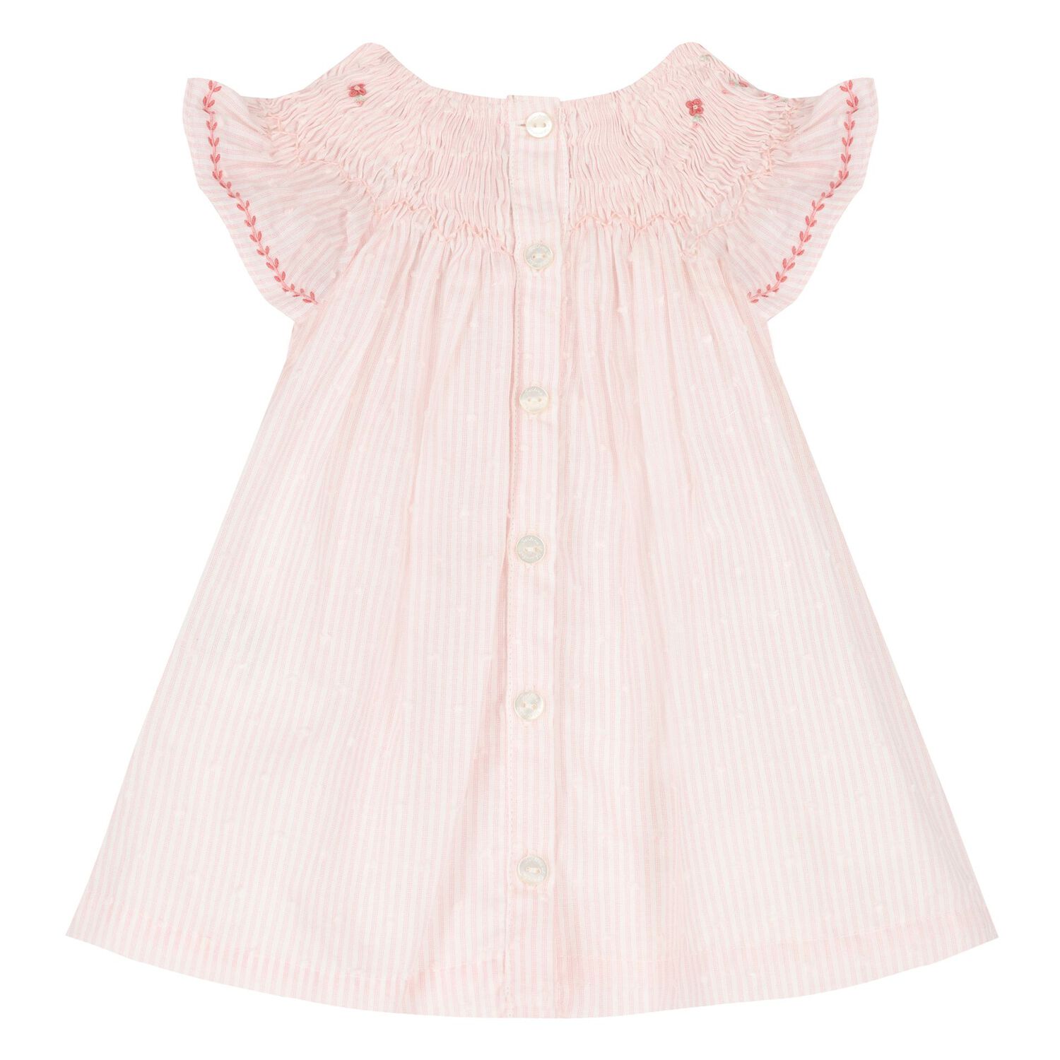 Baby Girls Pink Smocked Cotton Dress, 1, hi-res