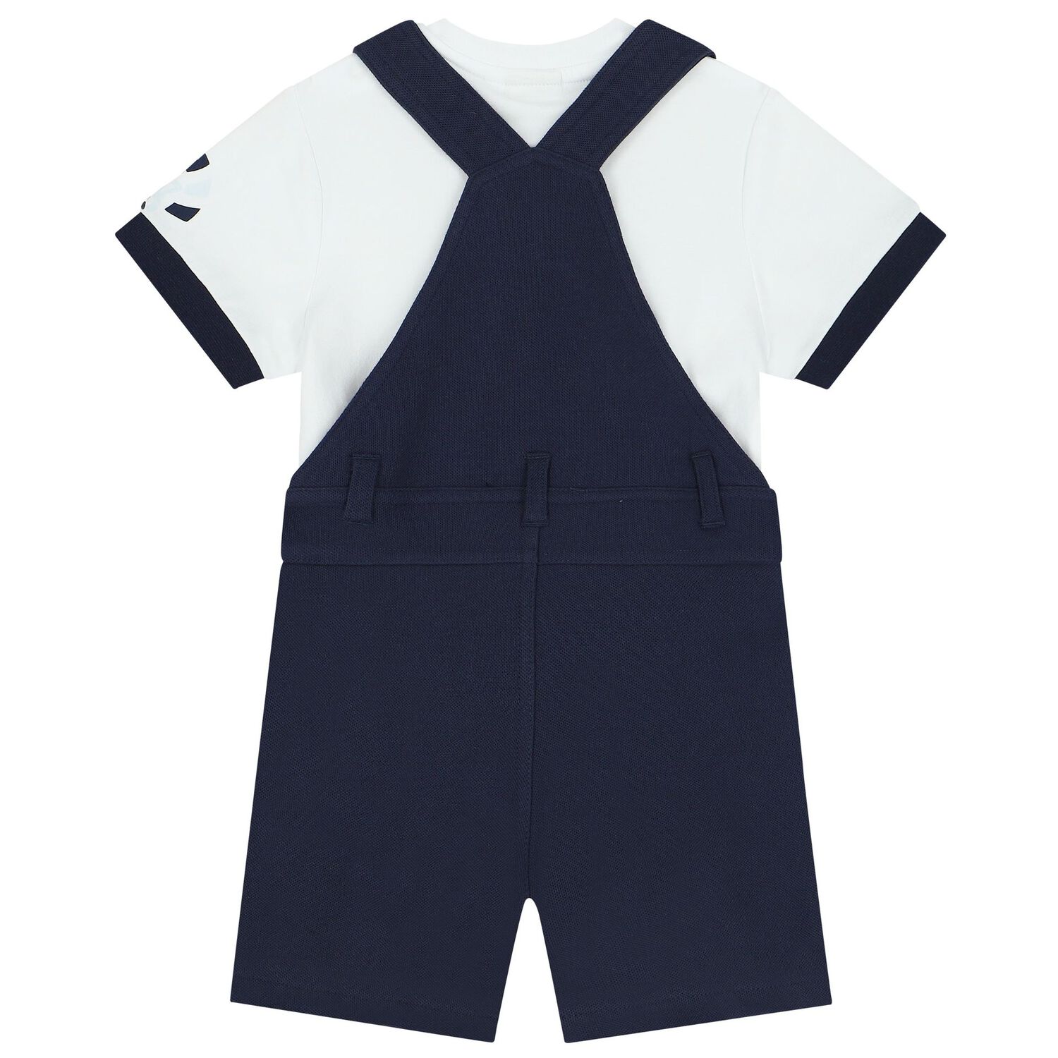 Baby Boys White & Navy Blue Logo Dungaree Set, 2, hi-res image number null