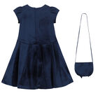 Girls Navy Bow Dress & Bag Set, 1, hi-res