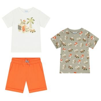 Boys White, Green & Orange Shorts Set