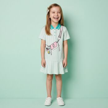 Girls Grey & Green Striped Disney Polo Dress