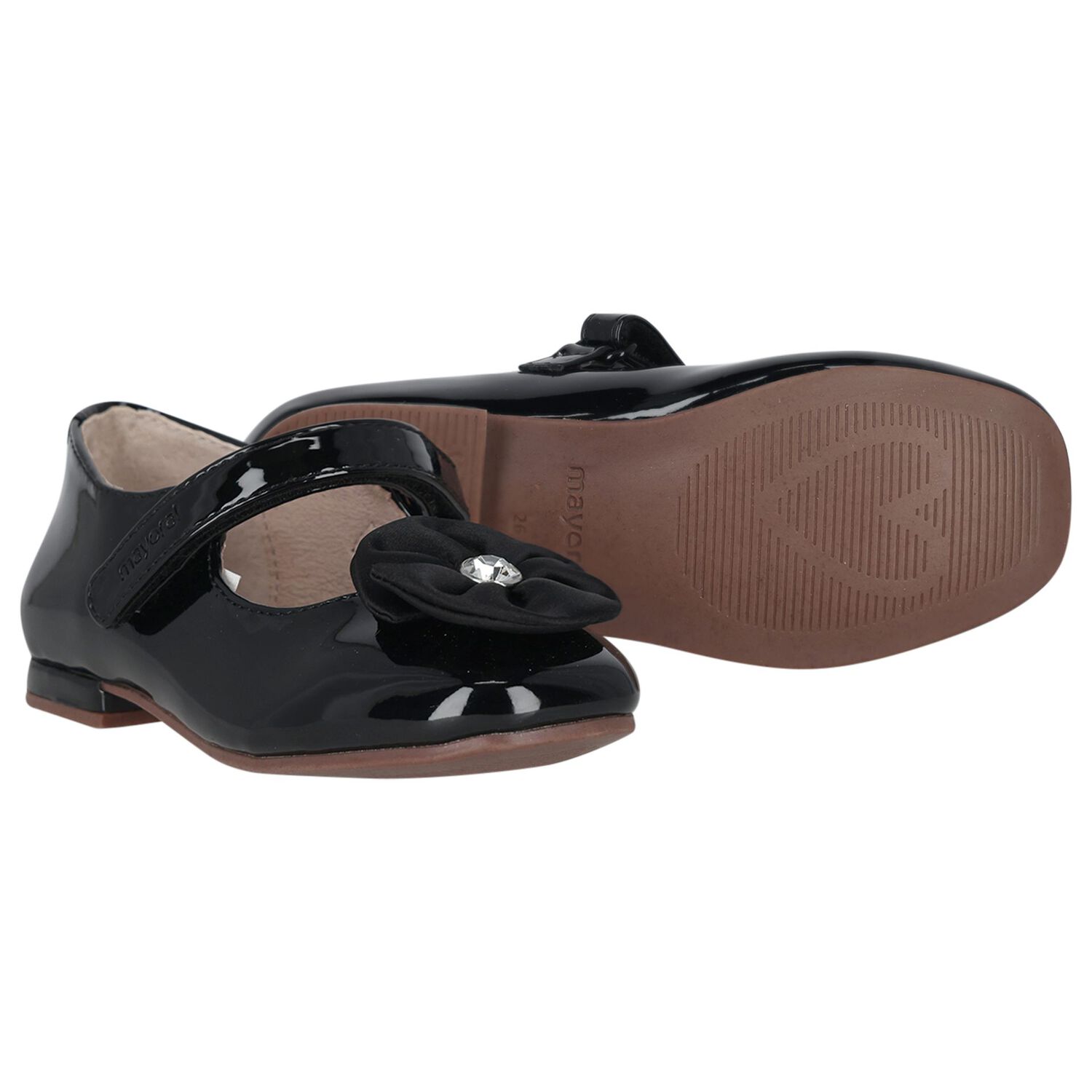Girls Black Patent Leather Ballerina Shoes, 1, hi-res
