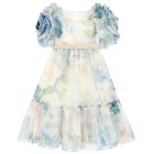 Girls Blue Floral Chiffon Dress, 1, hi-res
