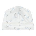 Baby Boys White & Blue Stork Print Hat, 1, hi-res
