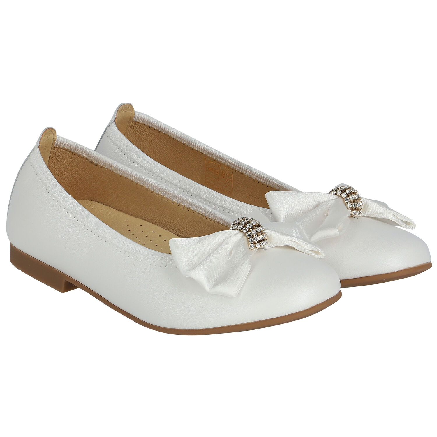 Girls White Embellished Bow Ballerina Shoes, 1, hi-res image number null