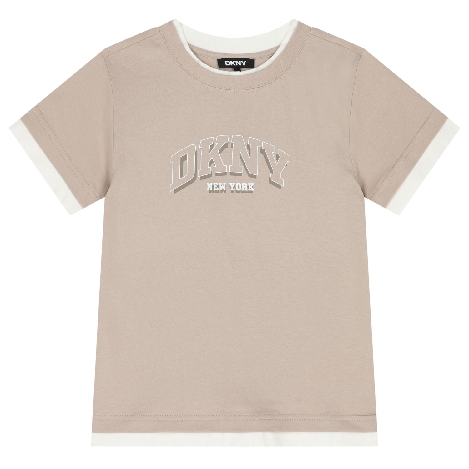 Boys Beige & White Logo T-Shirt, 1, hi-res