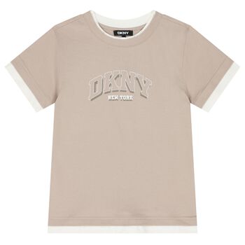 Boys Beige & White Logo T-Shirt