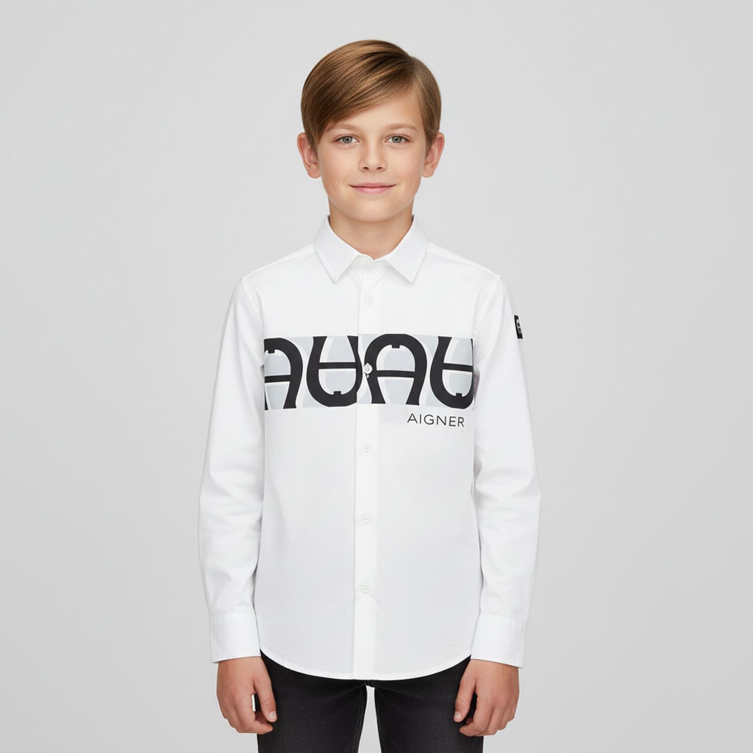 Boys White Logo Shirt, 1, hi-res image number null
