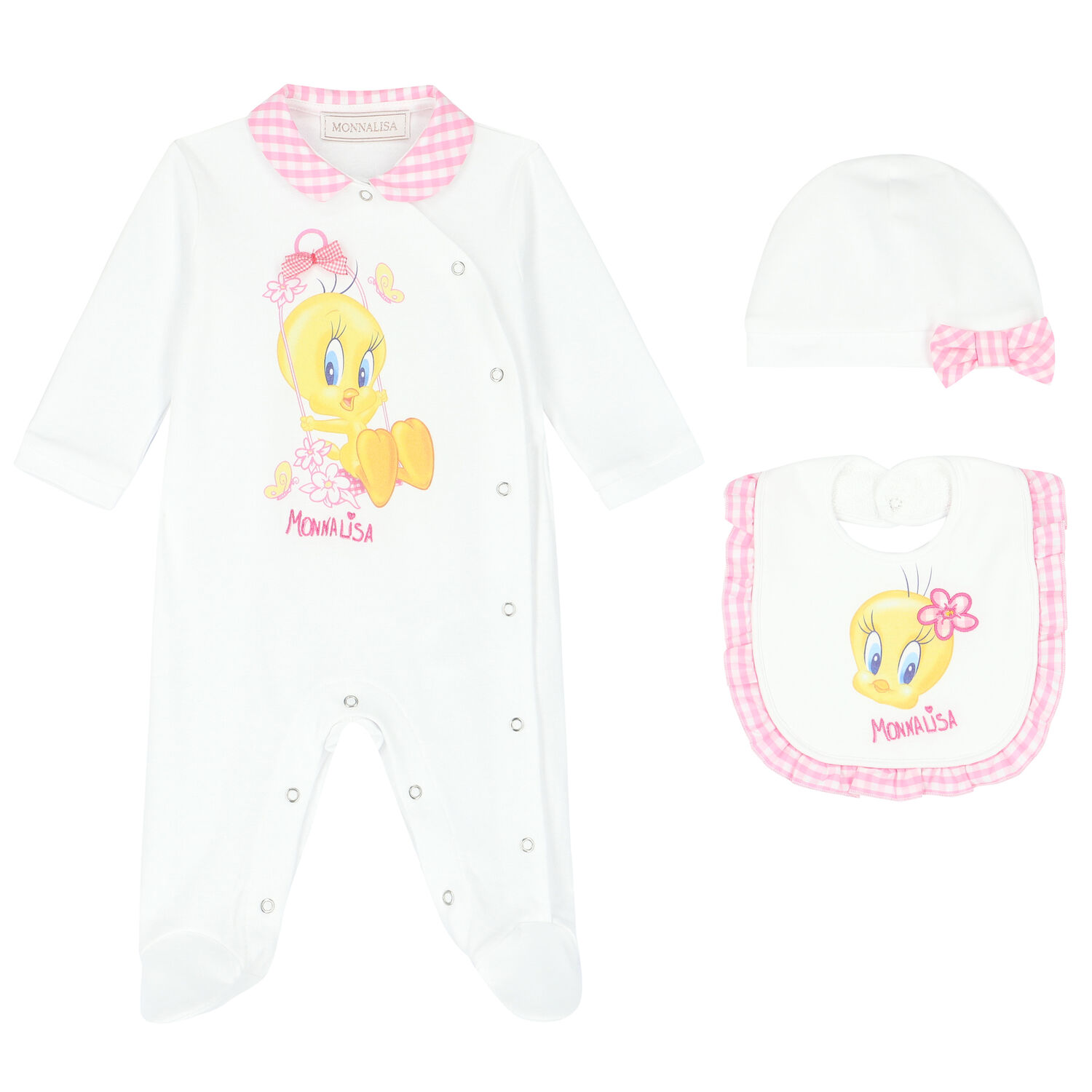 Baby Girls White & Pink Tweety Bird Babygrow Set, 1, hi-res