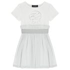 Girls White & Silver Tulle Dress, 1, hi-res