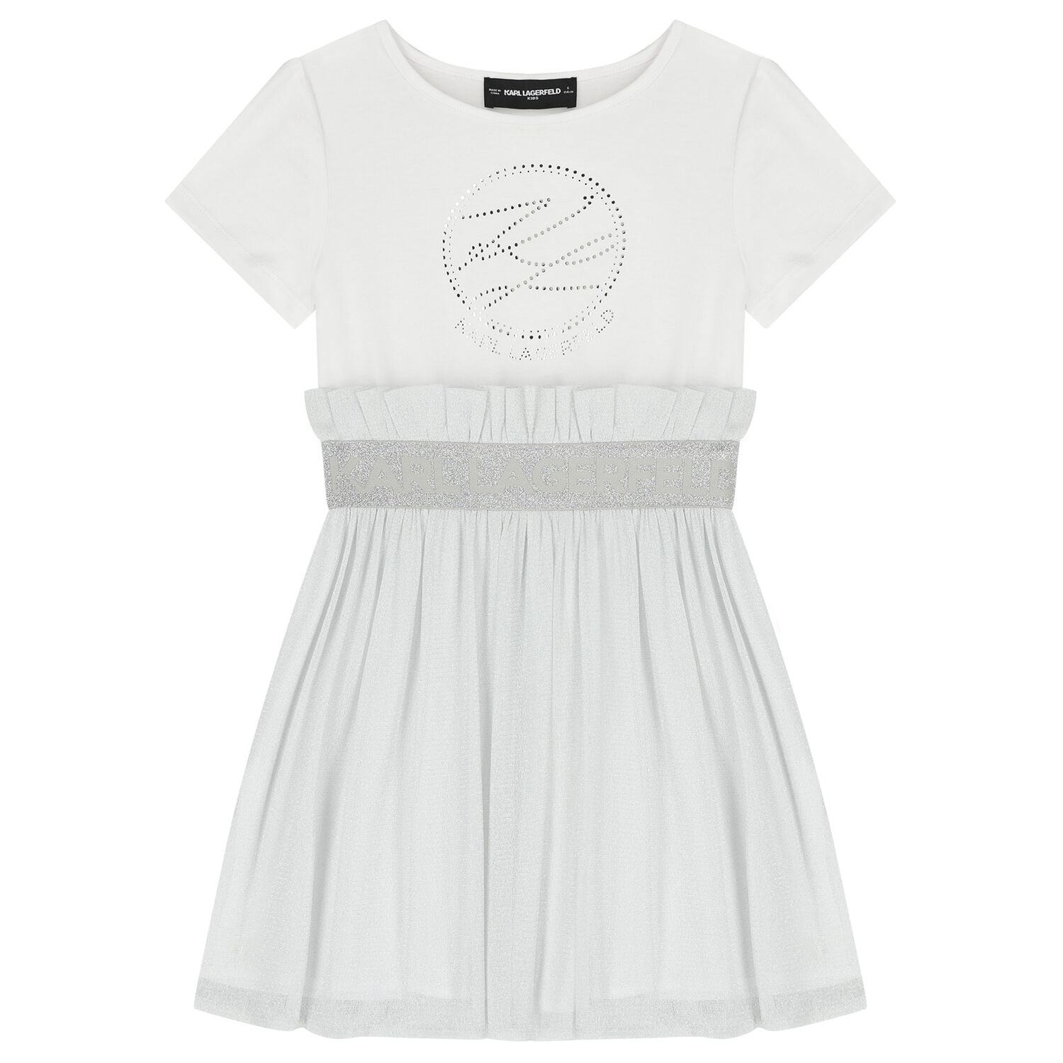 Girls White & Silver Tulle Dress, 1, hi-res