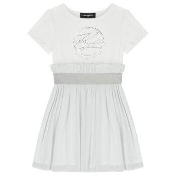 Girls White & Silver Tulle Dress