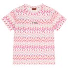 Girls Pink & White Logo Zig Zag T-Shirt, 1, hi-res