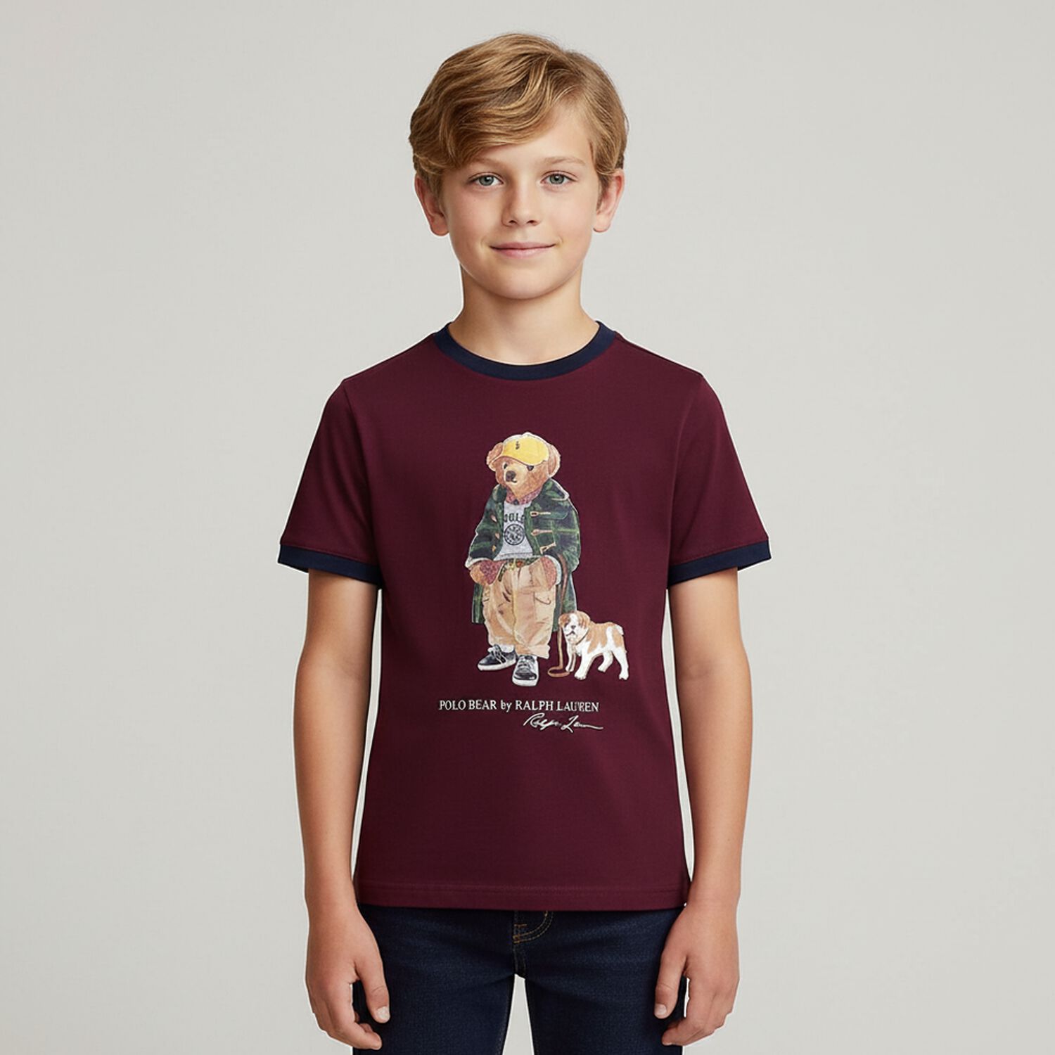 Boys Burgundy Polo Bear T-Shirt, 1, hi-res image number null