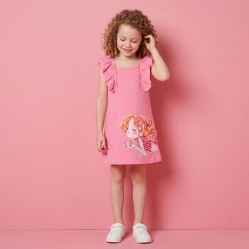 Girls Pink Mermaid Ruffled Dress