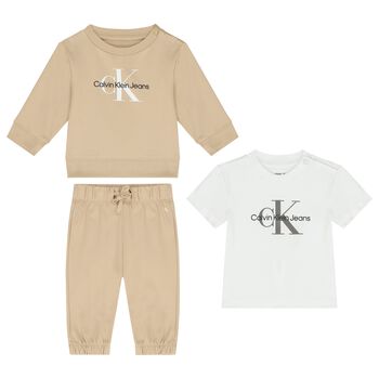 Beige & White 3-Piece Baby Tracksuit Gift Set