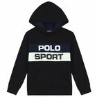 Boys Black Logo Hooded Top, 1, hi-res