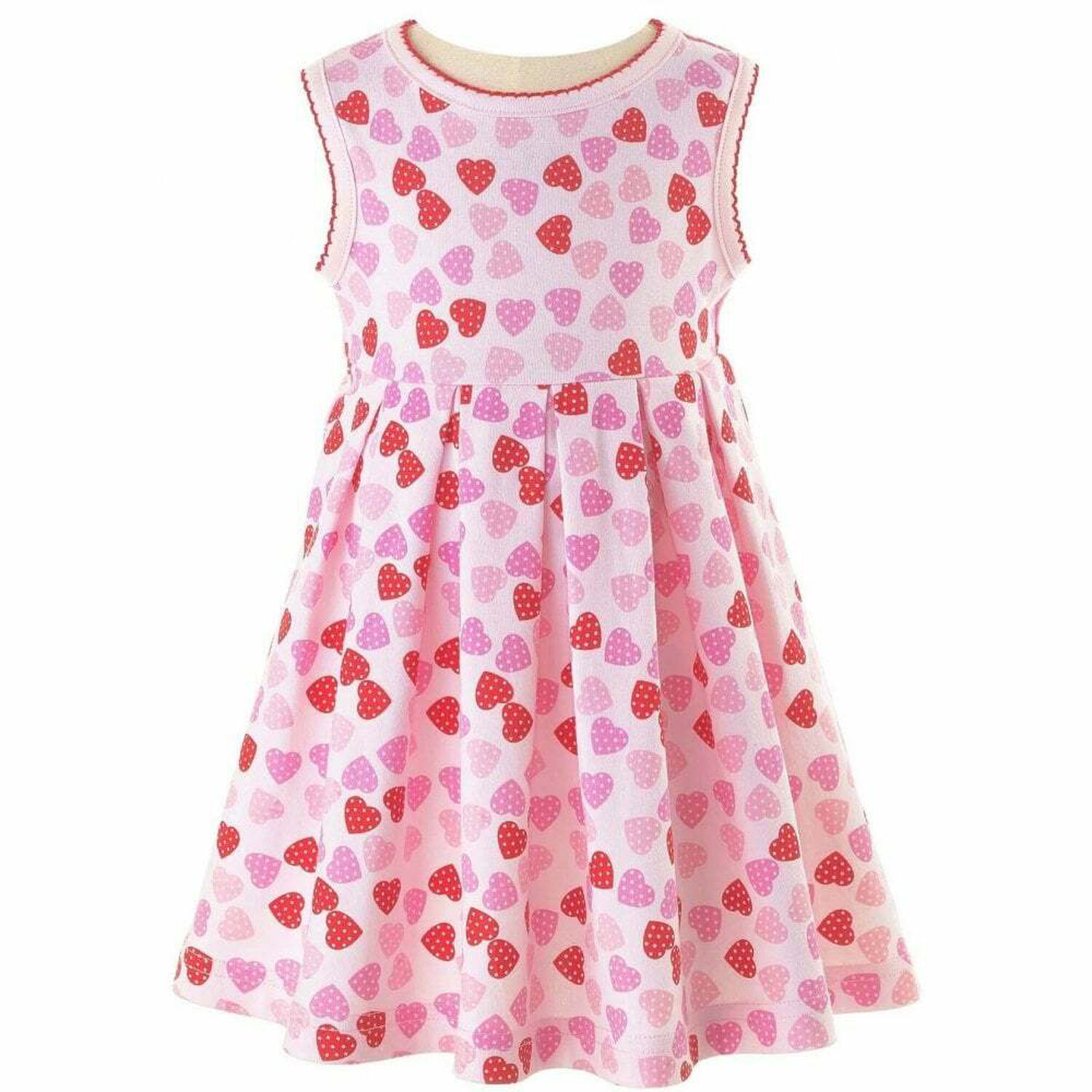 Younger Girls Pink Heart Dress, 1, hi-res