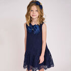 Girls Navy Blue Lace Dress, 1, hi-res