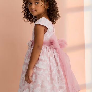 Girls Pink & White Embroidered Organza Dress
