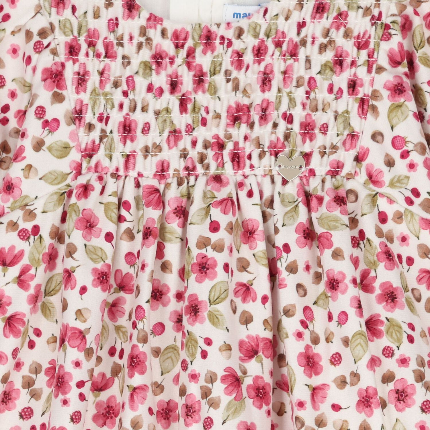 Younger Girls Ivory & Pink Floral Dress, 1, hi-res