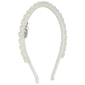 Girls White Embellished Pearl Headband